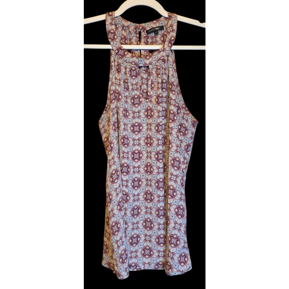 Women's PAPERMOON Halter Top L Cream Purple‎ Patterned
